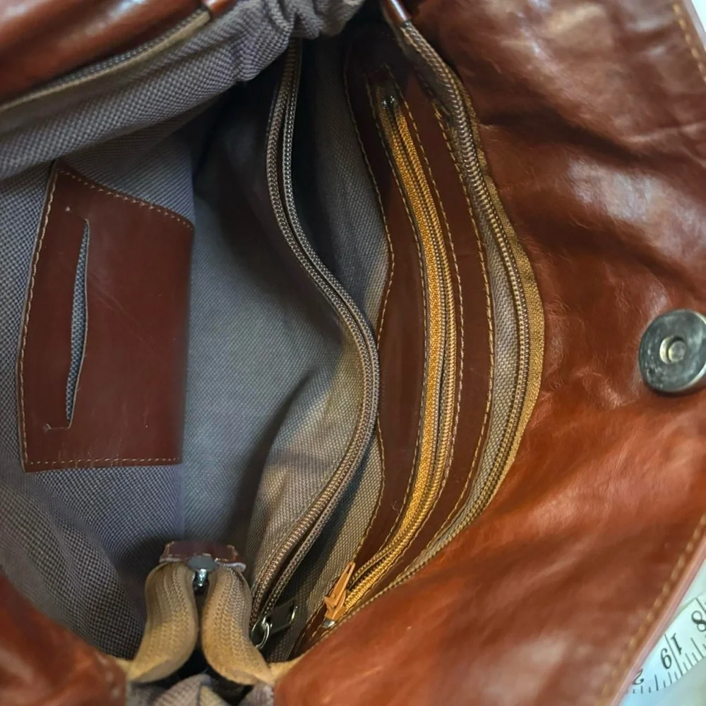 Chestnut Brown‎ Leather Bucket Bag Satchel Hobo Purse VTG 90s Boho